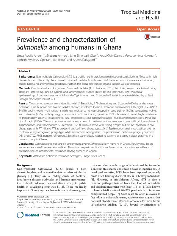 (PDF) Prevalence and characterization of Salmonella among humans in Ghana
