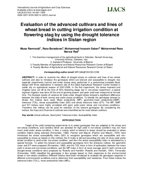 (PDF) Evaluation of the advanced cultivars and lines of wheat bread in ...