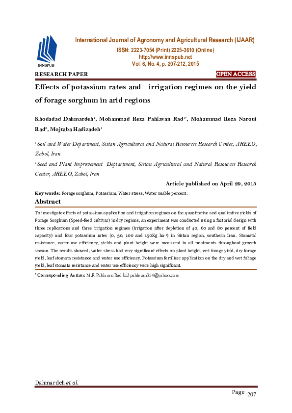 (PDF) Effects of potassium rates and irrigation regimes on the yield of ...