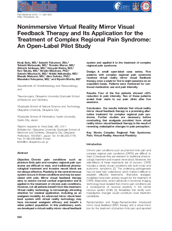 (PDF) Nonimmersive Virtual Reality Mirror Visual Feedback Therapy and