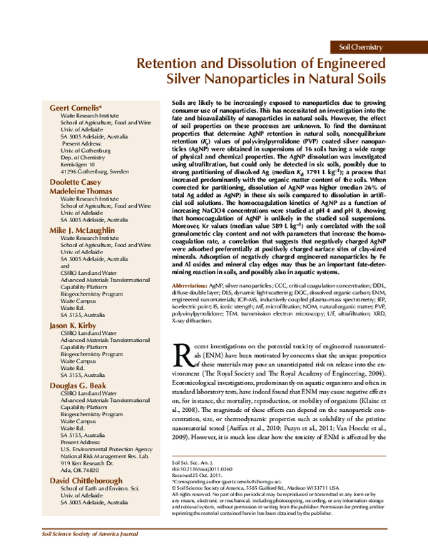 (PDF) Retention and Dissolution of Engineered Silver Nanoparticles in ...