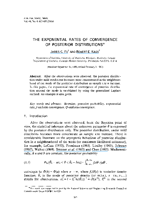(PDF) The exponential rates of convergence of posterior distributions