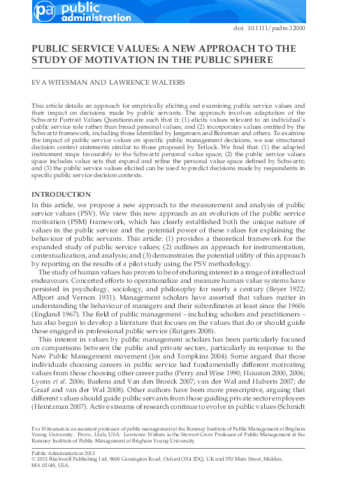 (PDF) PUBLIC SERVICE VALUES: A NEW APPROACH