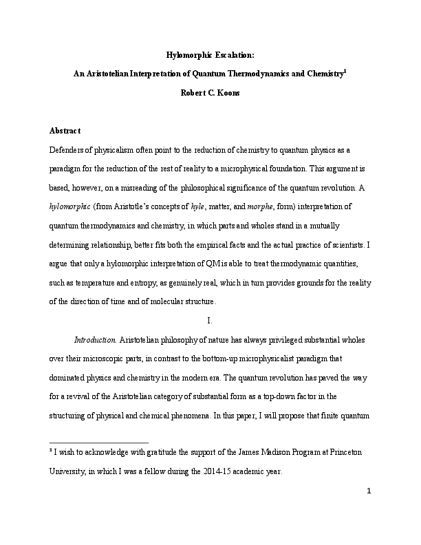 (PDF) Hylomorphic Escalation: An Aristotelian Interpretation of Quantum ...