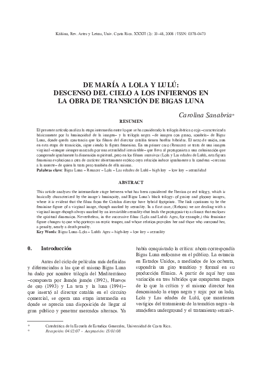 (PDF) De María a Lola y Lulú Descenso Del Cielo a Los Infiernos en La