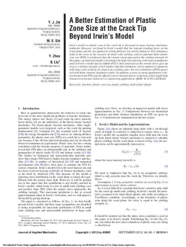 (PDF) A Better Estimation of Plastic Zone Size at the Crack Tip Beyond ...