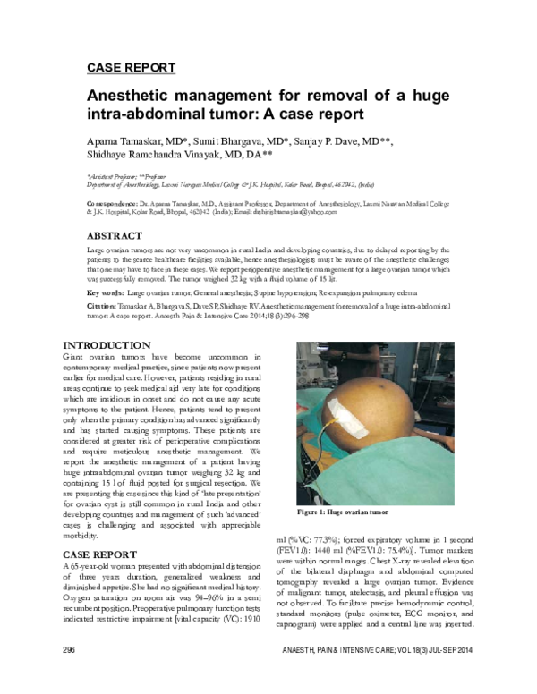 (PDF) CASE REPORT Anesthetic management for removal of a huge intra