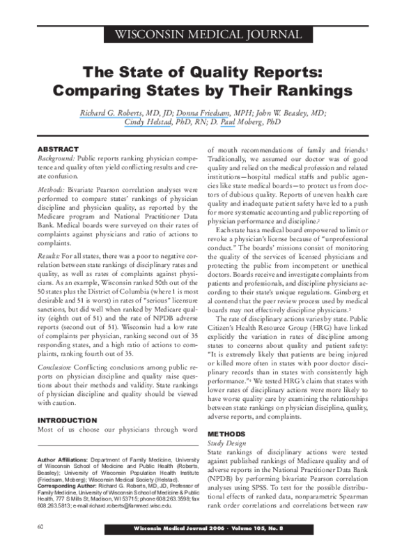 (PDF) The state of quality reports: comparing states by their rankings