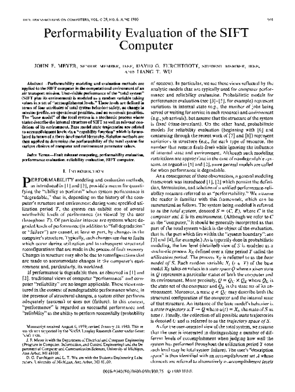 (PDF) Performability Evaluation of the SIFT Computer