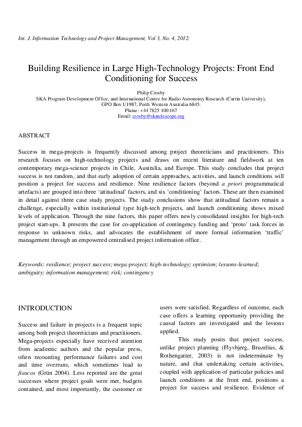 (PDF) Building Resilience in Large High-Technology Projects: Front End ...