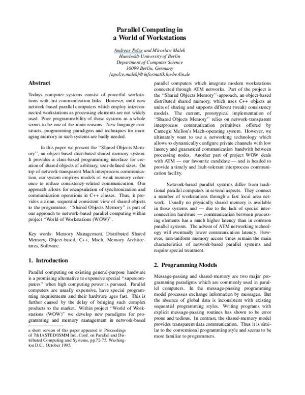 (PDF) Parallel Computing in a World of Workstations