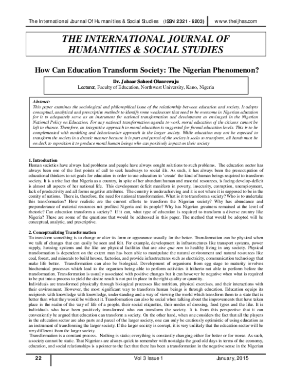 (PDF) THE INTERNATIONAL JOURNAL OF HUMANITIES & SOCIAL STUDIES