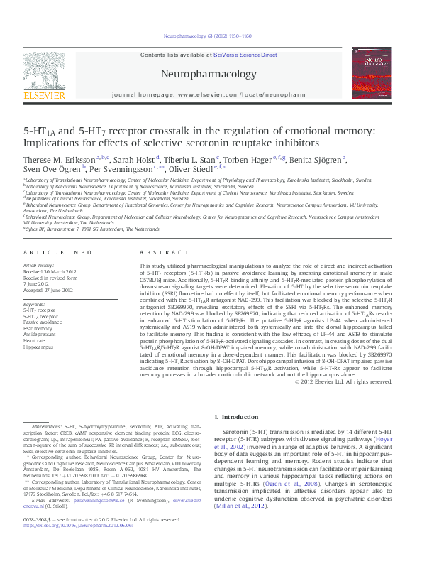 (PDF) 5-HT1A and 5-HT7 receptor crosstalk in the regulation of ...
