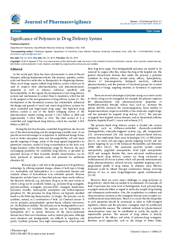(PDF) Significance of Polymers in Drug Delivery System