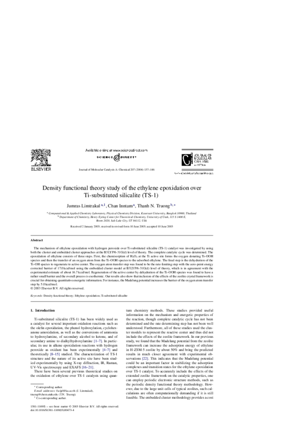 (PDF) Density functional theory study of the ethylene epoxidation over ...