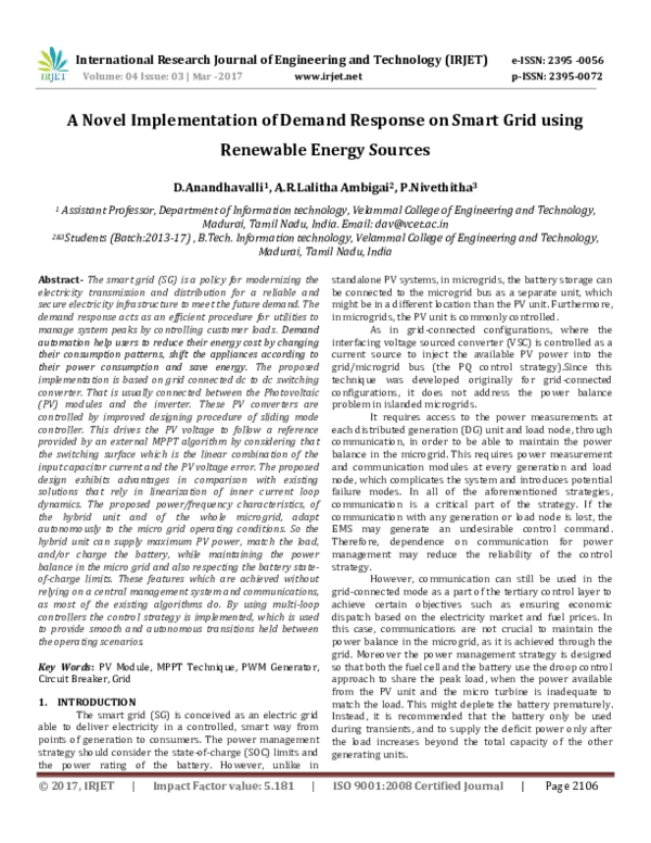 (PDF) A Novel Implementation of Demand Response on Smart Grid using ...