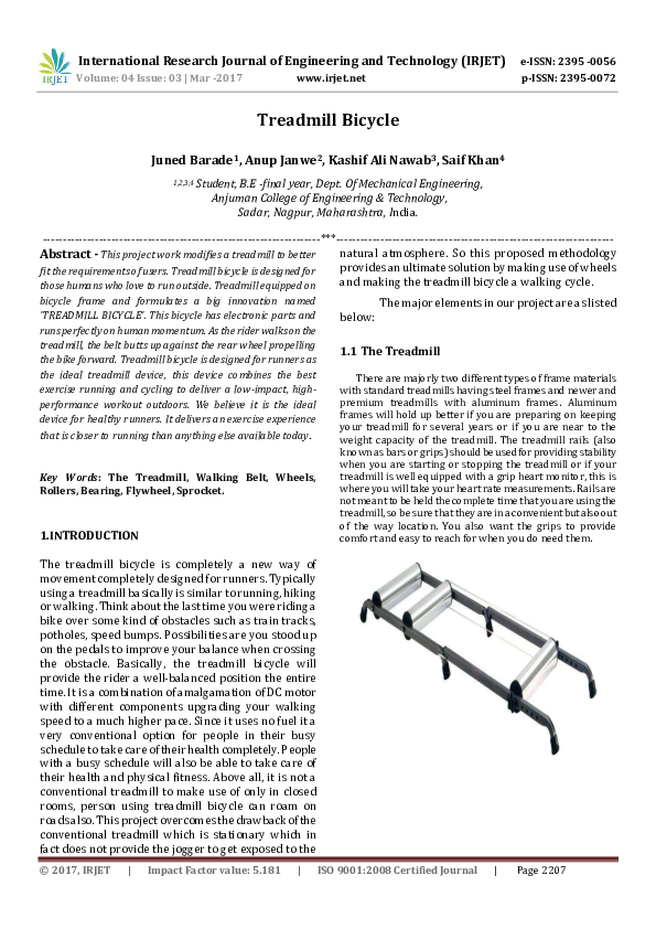 (PDF) Treadmill Bicycle IRJET Journal Academia.edu