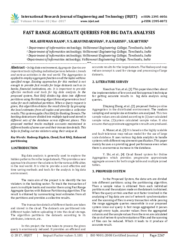 (PDF) FAST RANGE AGGREGATE QUERIES FOR BIG DATA ANALYSIS
