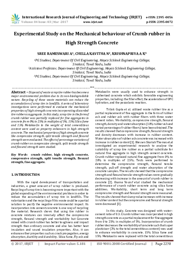 (PDF) Experimental Study on the Mechanical behaviour of Crumb rubber in ...