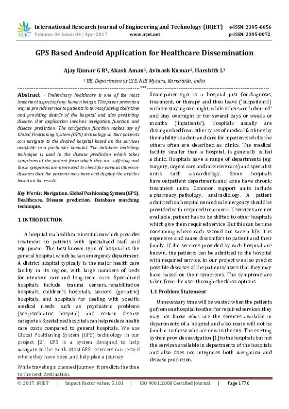 (PDF) GPS Based Android Application for Healthcare Dissemination
