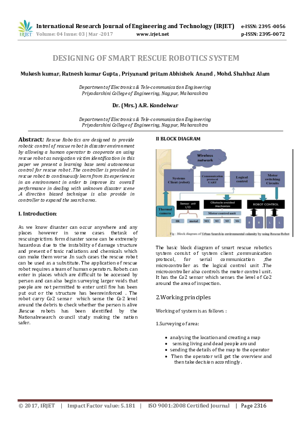 (PDF) DESIGNING OF SMART RESCUE ROBOTICS SYSTEM