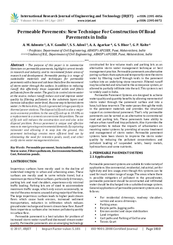 (PDF) Permeable Pavements: New Technique For Construction Of Road ...