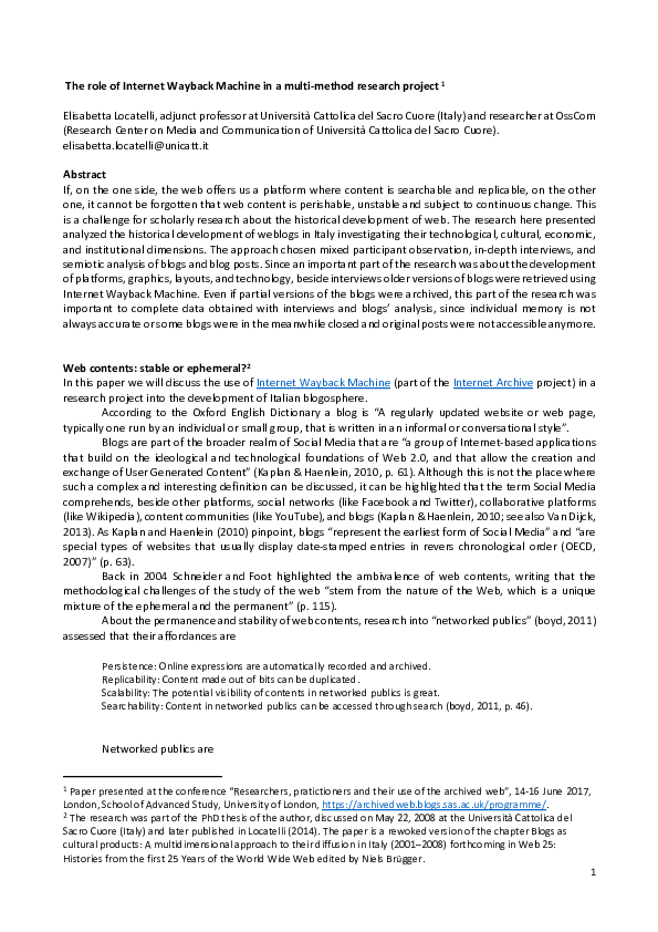 (PDF) The role of Internet Wayback Machine in a multi-method research ...