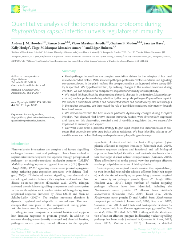 (PDF) Quantitative analysis of the tomato nuclear proteome during ...
