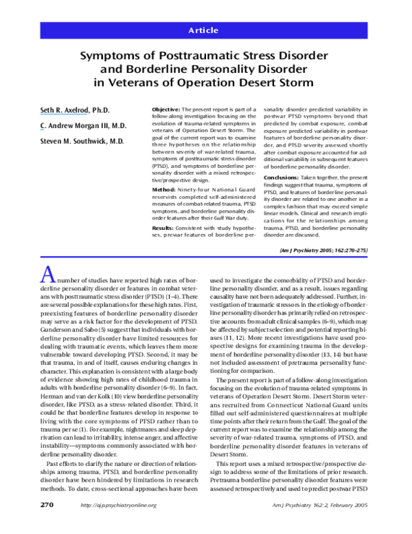 (PDF) Symptoms of Posttraumatic Stress Disorder and Borderline