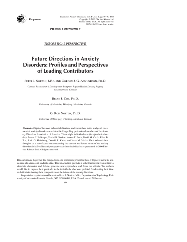 (PDF) Future Directions in Anxiety Disorders