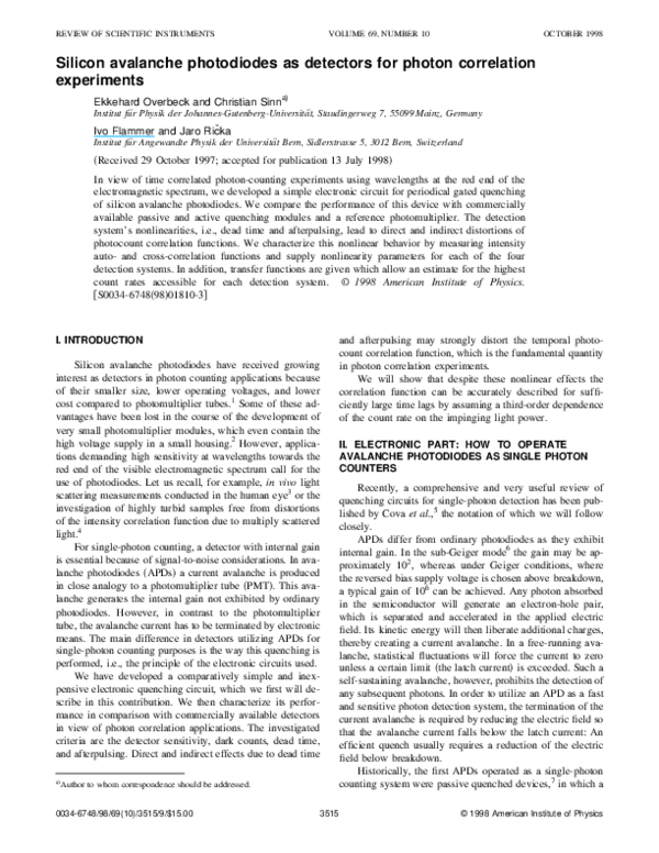 (PDF) Silicon avalanche photodiodes as detectors for photon correlation ...