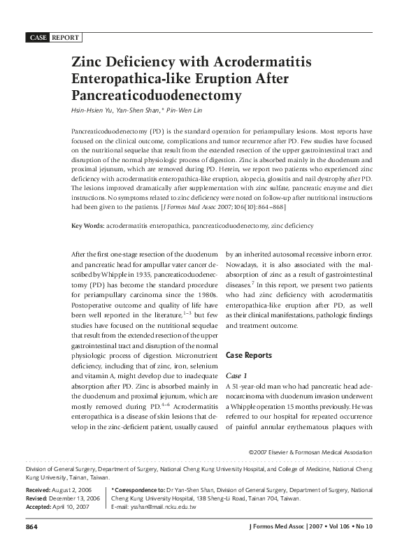 (PDF) Zinc Deficiency with Acrodermatitis Enteropathicalike Eruption