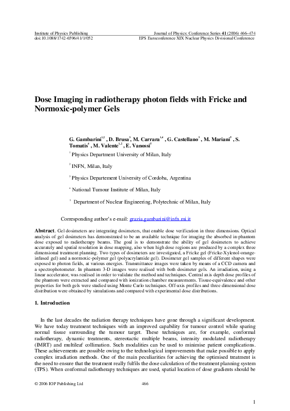 (PDF) Dose Imaging in radiotherapy photon fields with Fricke and ...