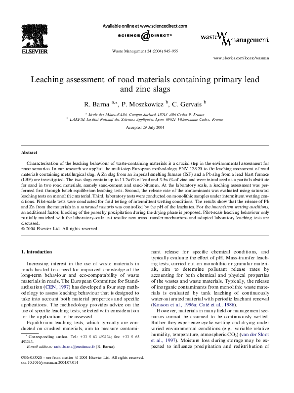 (PDF) Leaching assessment of road materials containing primary lead and ...