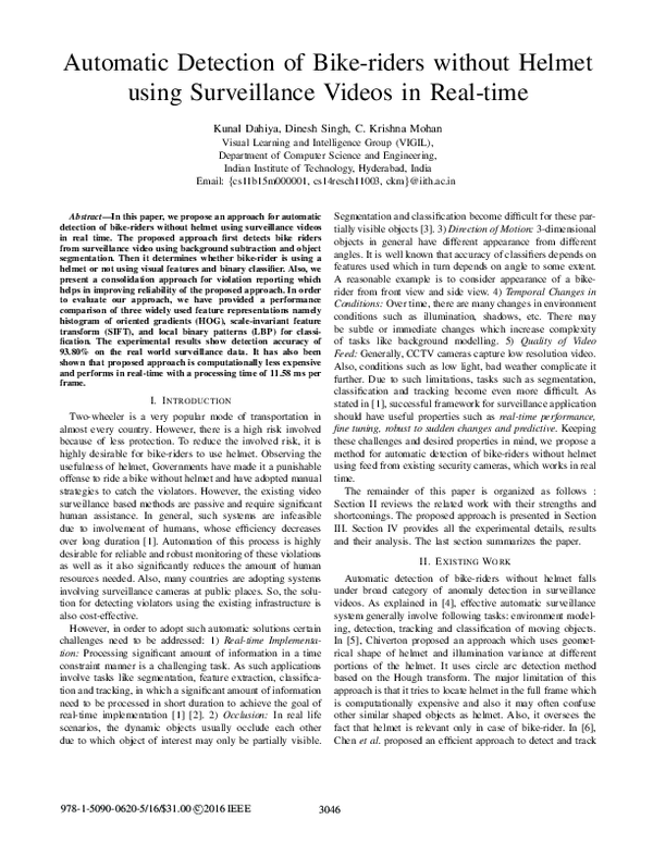 (PDF) Automatic Detection of Bike-riders without Helmet using ...