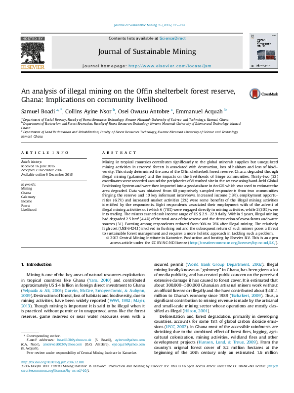 (PDF) An analysis of illegal mining on the Offin shelterbelt forest ...
