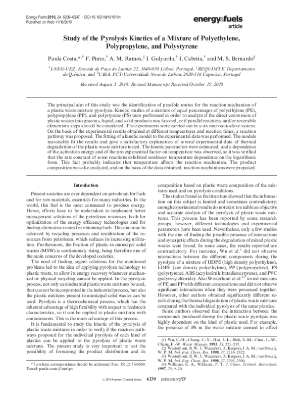 (PDF) Study of the Pyrolysis Kinetics of a Mixture of Polyethylene ...