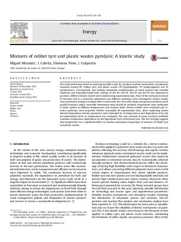 (PDF) Mixtures of rubber tyre and plastic wastes pyrolysis: A kinetic study