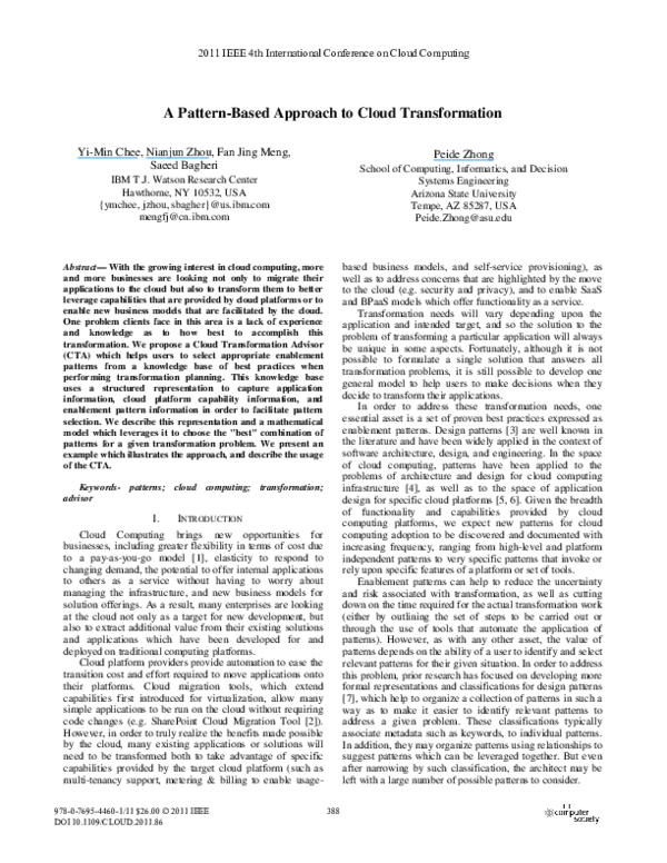 (PDF) A Pattern-Based Approach to Cloud Transformation