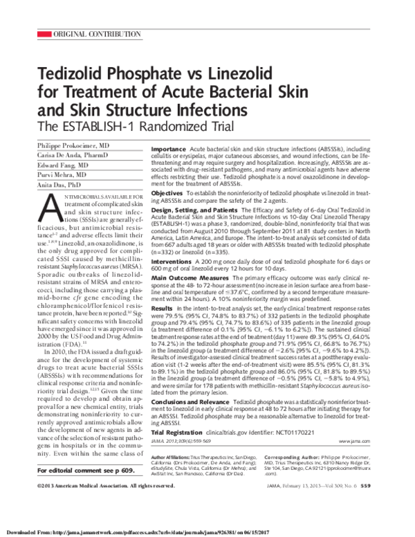 (PDF) Tedizolid Phosphate vs Linezolid for Treatment of Acute Bacterial ...