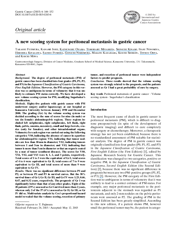 (PDF) A new scoring system for peritoneal metastasis in gastric cancer