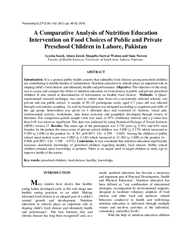 (PDF) A Comparative Analysis of Nutrition Education Intervention on ...