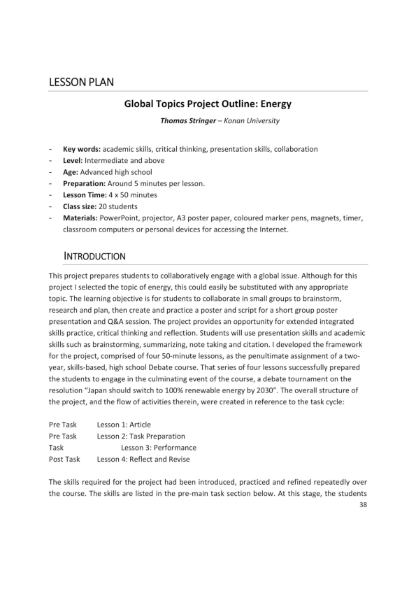 (PDF) Lesson Plan: Global Topics Project Outline: Energy