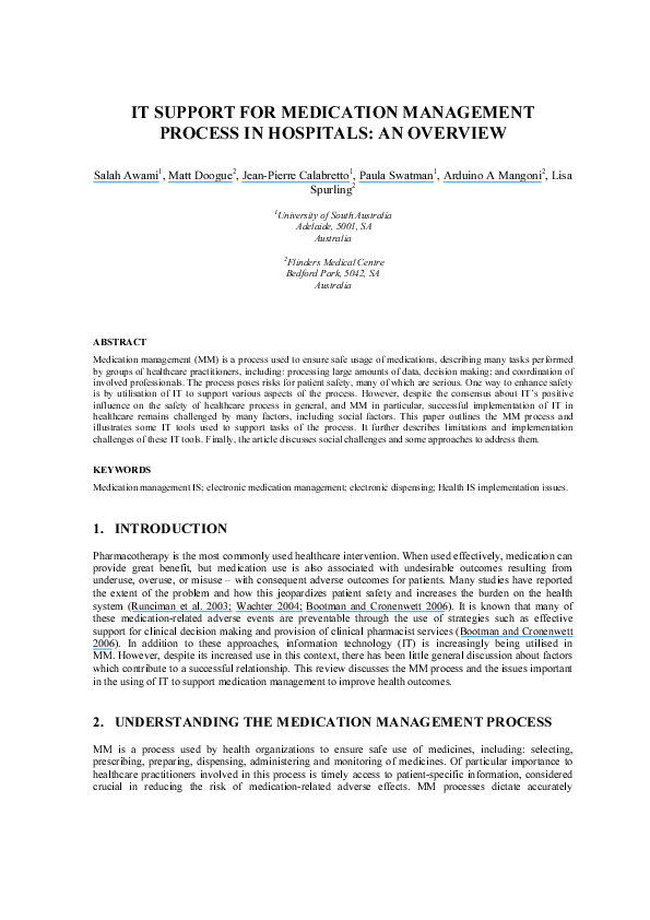 (PDF) IT Support for the Medication Management Process in Hospitals
