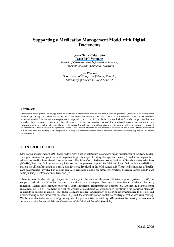 (PDF) Supporting a Medication Management Model with Digital Documents
