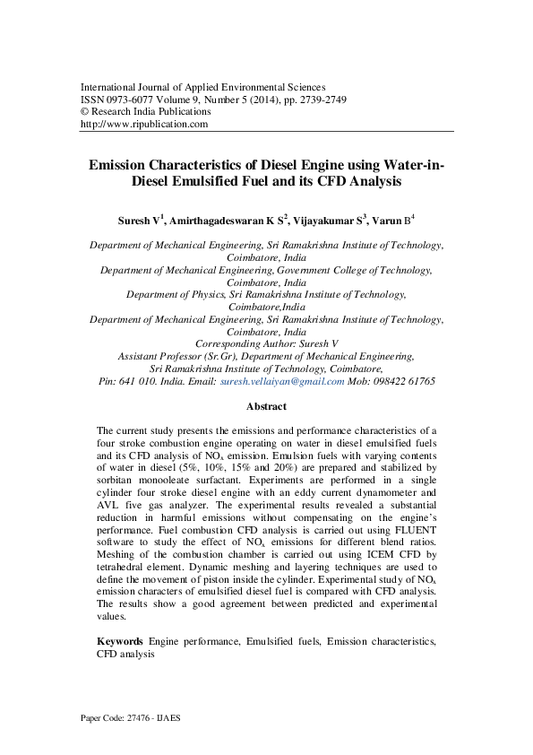 (PDF) Emission Characteristics of Diesel Engine using Water-in- Diesel ...