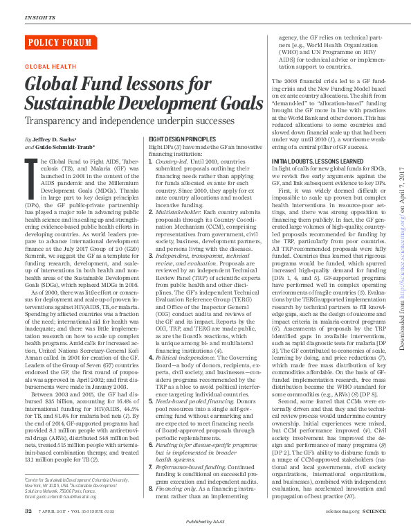 (PDF) Global Fund lessons for Sustainable Development Goals