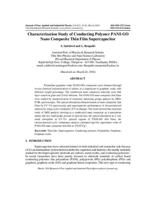 (PDF) Characterization Study of Conducting Polymer PANI-GO Nano ...