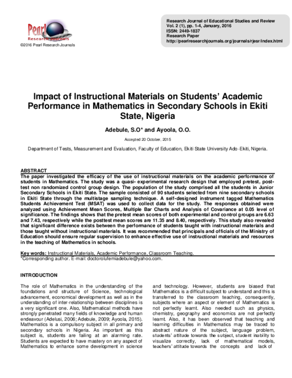 (PDF) Impact of Instructional Materials on Students' Academic