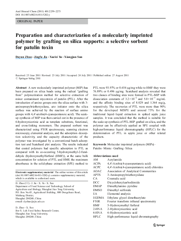 (PDF) Preparation and characterization of a molecularly imprinted ...